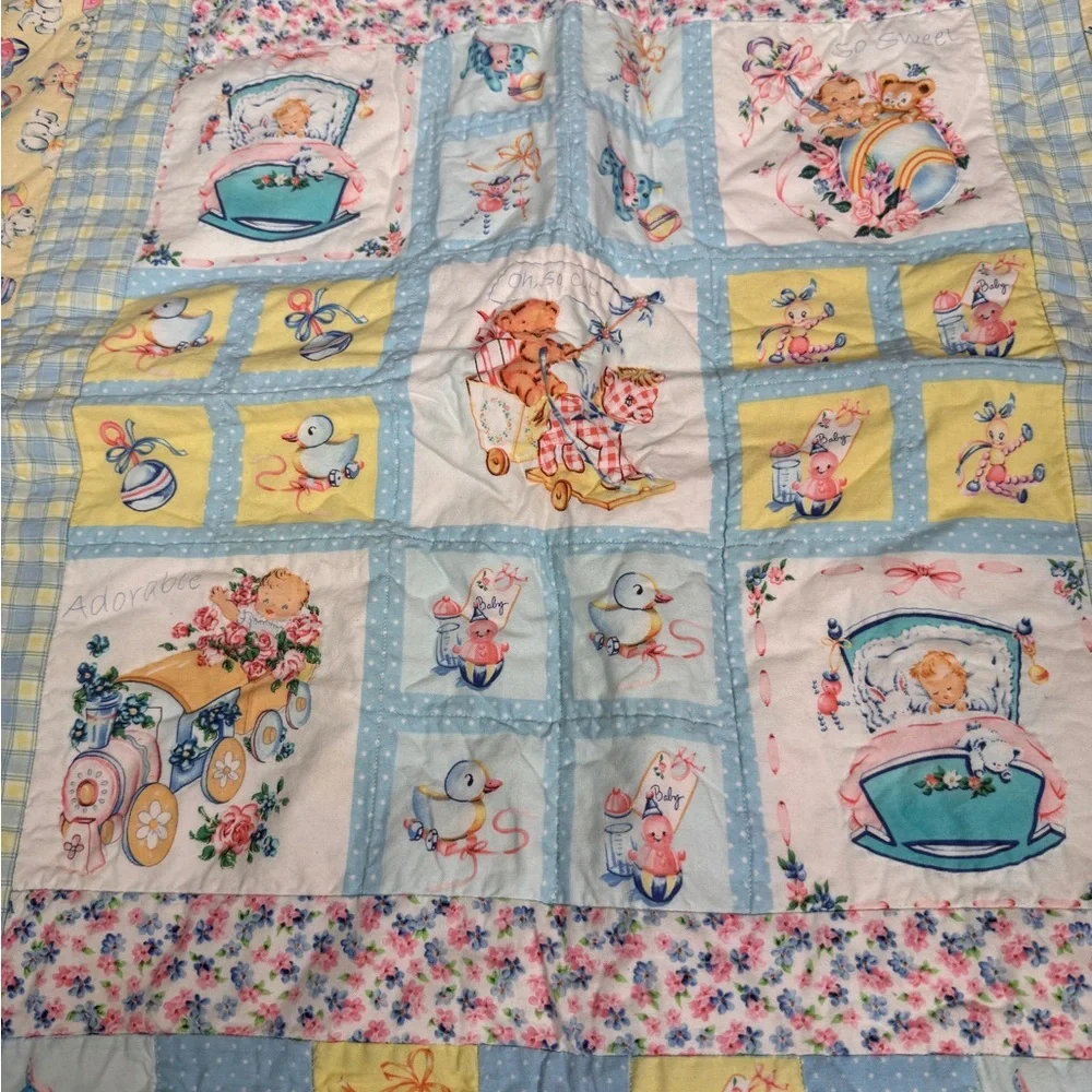 Pastel Yellow & Blue Baby Patchwork Quilt - Charming Nursery Bedding‎